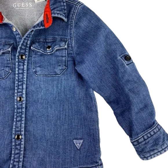Guess Stretch Denim Roll Up Cuffs Shirt -size 12M - Picture 6 of 8